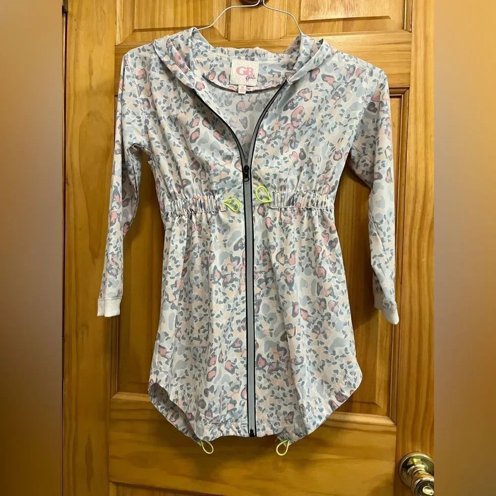GB girls size M beautiful zip up leopard print dress or long jacket